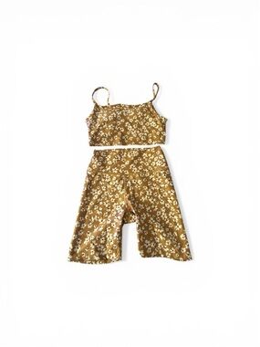 Women's Floral Mustard High-Waist Athletic Bike Shorts